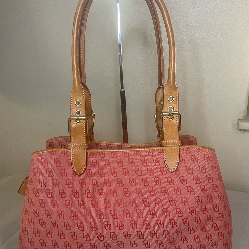 Dooney & Bourke Pink and Tan Shoulder Bag with Monogram Pattern #0065